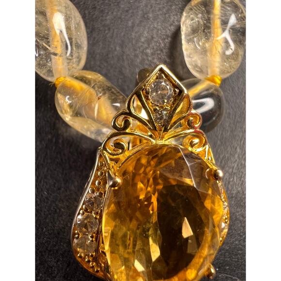 Citrine Enhancer Pendant Gold Over 925 w/ White Topaz & Citrine Drops - Picture 13 of 16